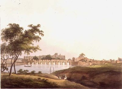 De brug bij Juonpore, Bengalen, gegraveerd door H. Merke, uitgegeven door Edward Orme 1804 door Thomas Daniell