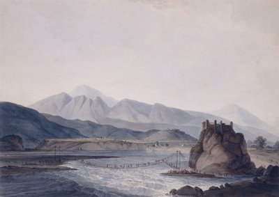 De touwbrug, Srinagar, Garhwal, Uttar Pradesh door Thomas Daniell