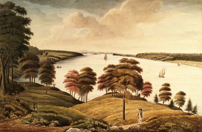 Uitzicht op de Hudson River vanaf Fort Knyphansen door Thomas Davies