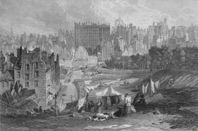 Oude stad van Edinburgh vanaf Princes Street, 1841 door Thomas Dobbie
