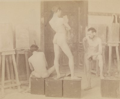 [Drie naaktmodellen in schildersstudio]. door Thomas Eakins
