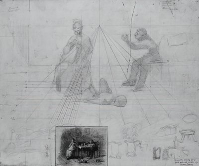 Ongenoemde perspectiefstudie voor illustratie voor tijdschriftverhaal, Mr. Neelus Peeler