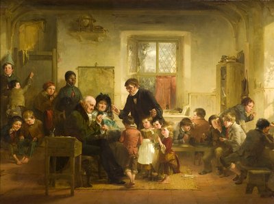 Het bezoek van de beschermheer en beschermvrouwe aan de dorpsschool door Thomas Faed