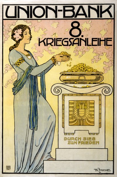 Oostenrijkse fondsenwervingscampagne Union-Bank, 8. Kriegsanleihe; durch Sieg zum Frieden, pub. 1918 door Thomas Fasche