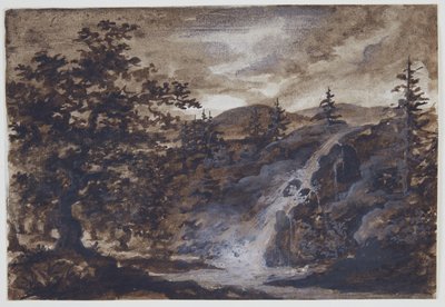 Landschap met rotsen, bomen en een rivier door Thomas Fearnley