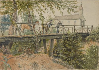 Katholieke Kerk, Houston, Texas, 25 maart 1852 (aquarel op papier) door Thomas Flintoff