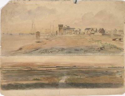 Indianola, Texas en Indianola met Lavaca Point in de verte, 16 mei 1852 (aquarel op papier) door Thomas Flintoff