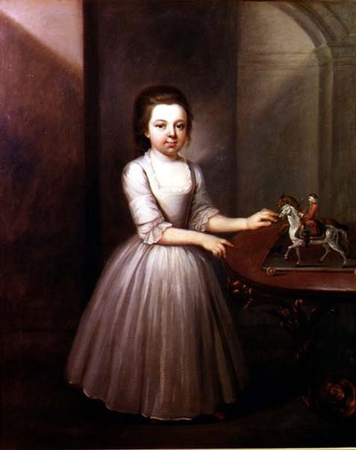 Portret van een Jong Meisje Staand bij een Georgische Tafel door Thomas Frye