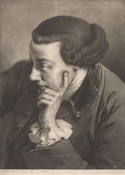 Portret van een jonge man die op zijn rechterelleboog leunt door Thomas Frye