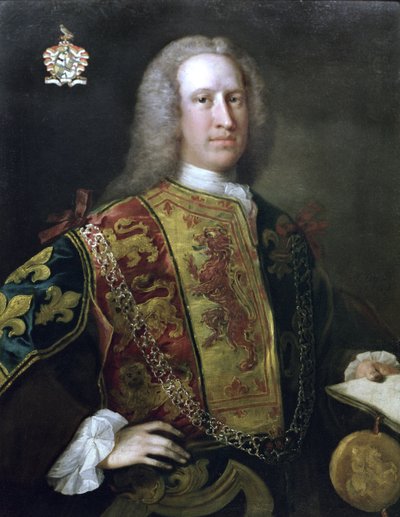 Sir Charles Townley, wapenkoning met kousenband door Thomas Frye
