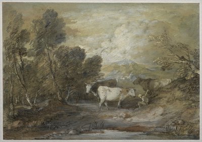 Een herder met drie koeien bij een bergmeertje, midden 1780s door Thomas Gainsborough
