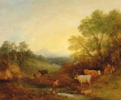 Een Landschap met Vee en Figuren bij een Stroom en een Verre Brug, c.1772-4 door Thomas Gainsborough