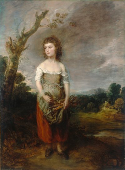 Een boerenmeisje verzamelt takken in een bos door Thomas Gainsborough