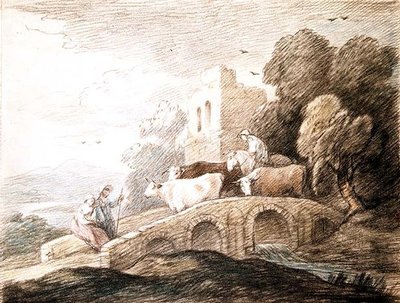 Een brug met overstekend vee door Thomas Gainsborough