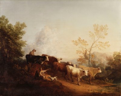 Avond; Een Landschap met Terugkerend Vee door Thomas Gainsborough