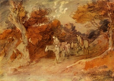 Figuren en paarden in een landweg, midden-late 18e eeuw, 1934 door Thomas Gainsborough