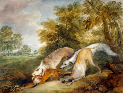 Windhonden die een vos achtervolgen door Thomas Gainsborough