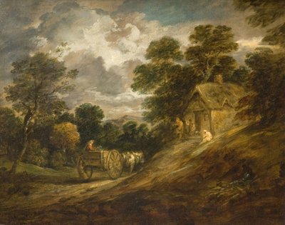 Landschap met een huisje en kar door Thomas Gainsborough