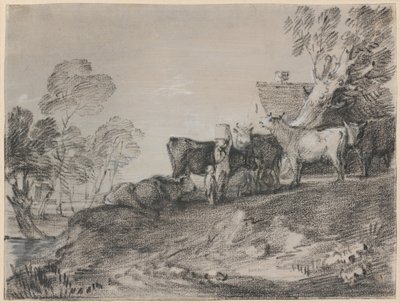 Landschap met Vee bij een Huisje door Thomas Gainsborough