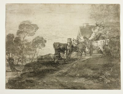 Landschap met vee bij een huisje door Thomas Gainsborough