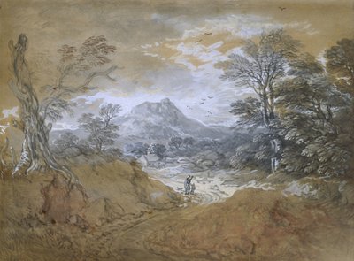 Landschap met een weg aan de rand van een bos door Thomas Gainsborough