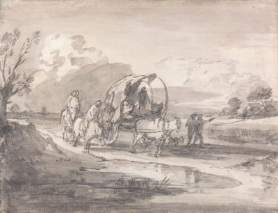 Open Landschap met Ruiters en Overdekte Kar door Thomas Gainsborough