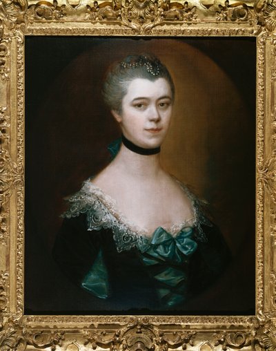 Portret van de gravin van Sussex, buste lengte, in een blauwe jurk met zwarte afwerkingen door Thomas Gainsborough