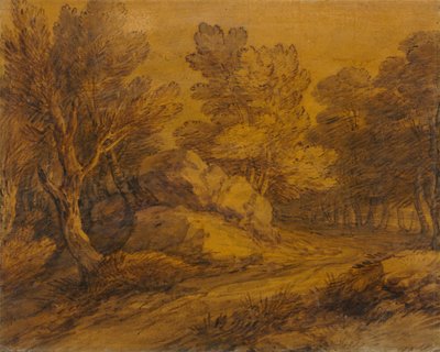 Scène met een weg die door een bos slingert door Thomas Gainsborough