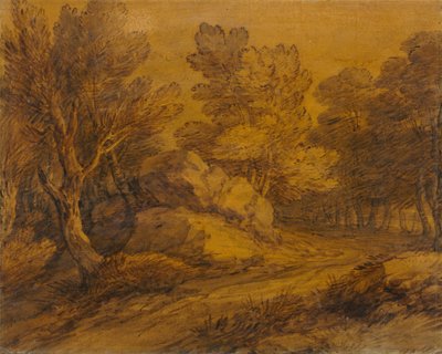 Scène met een weg die door een bos slingert door Thomas Gainsborough