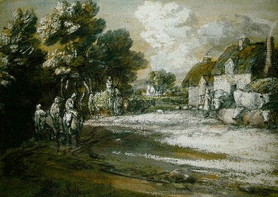 Reizigers die een dorp passeren door Thomas Gainsborough