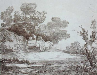 Boslandschap, landkar en figuren (gravure) door Thomas Gainsborough