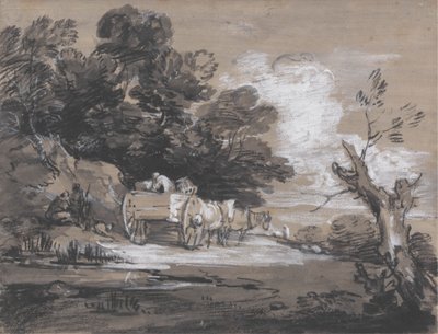 Bosrijk landschap met landkar en figuren door Thomas Gainsborough