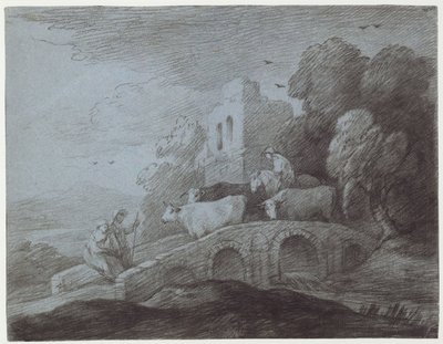 Boslandschap met Herder die Vee Drijft door Thomas Gainsborough