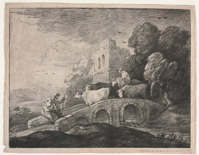 Boslandschap met herders die vee drijven door Thomas Gainsborough