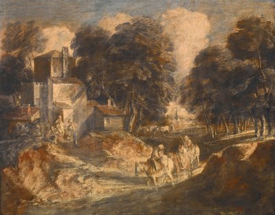 Waldlandschaft mit berittenen Bauern door Thomas Gainsborough