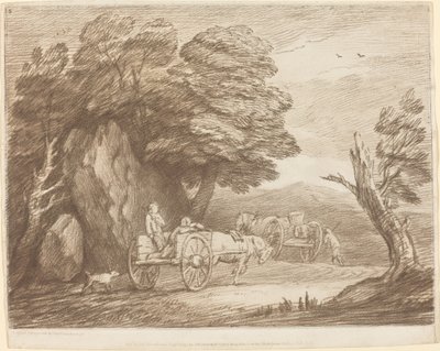 Boslandschap met Twee Landelijke Karren en Figuren door Thomas Gainsborough
