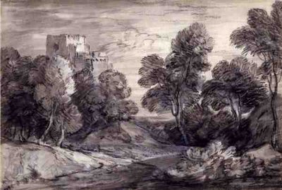 Boslandschap met een kasteel door Thomas Gainsborough