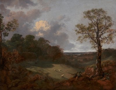 Boslandschap met een huisje en herder door Thomas Gainsborough