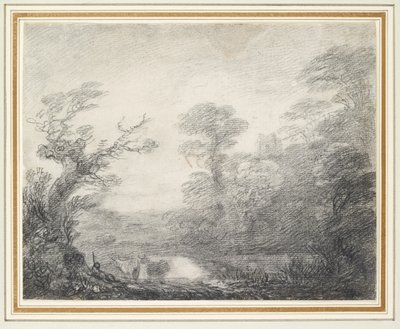 Boslandschap met herder, koeien en kerktoren door Thomas Gainsborough
