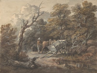 Boslandschap met een boer, een paard en een kar door Thomas Gainsborough