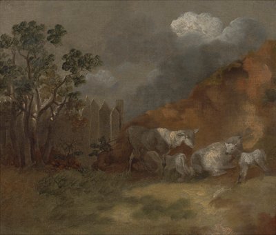 Schapen en lammeren bij een hek door Thomas Gainsborough RA