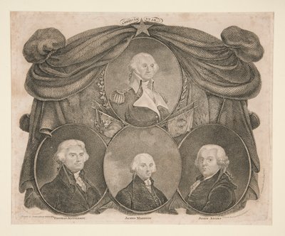 American Star, Washington, Jefferson, Madison en Adams door Thomas Gimbrede