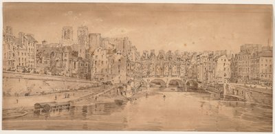 Een selectie van twintig van de meest pittoreske uitzichten in Parijs: Uitzicht op Pont St. Michel, genomen vanaf Pont Neuf door Thomas Girtin