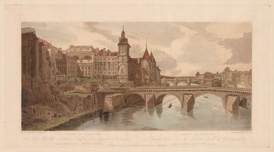 Een Selectie van Twintig van de Meest Schilderachtige Uitzichten in Parijs: Uitzicht op Pont au Change, het Stadstheater, Pont Neuf, Conciergerie Gevangenis, enz. genomen vanaf Pont Notre Dame door Thomas Girtin