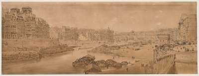 Een selectie van twintig van de meest pittoreske uitzichten in Parijs: Uitzicht op de stad met het Louvre vanaf de Pont Marie door Thomas Girtin