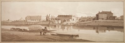 Een selectie van twintig van de meest schilderachtige uitzichten in Parijs: Uitzicht op het paleis en het dorp Choisi aan de oevers van de Seine door Thomas Girtin