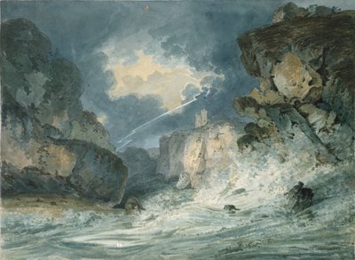 Dunstanburgh Castle, Northumberland, in een onweersbui door Thomas Girtin