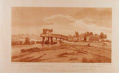 De watermolen boven de brug bij Charenton door Thomas Girtin