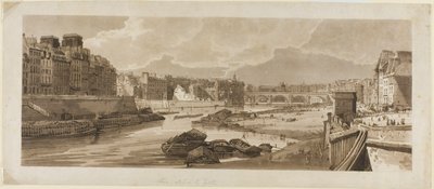 Uitzicht op de stad met het Louvre, enz., genomen vanaf Pont Marie, uit Een selectie van twintig van de meest pittoreske uitzichten in Parijs door Thomas Girtin