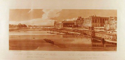 Ansicht des Louvre und der Brücke der Thuilleries vom Pont-Neuf aus door Thomas Girtin
